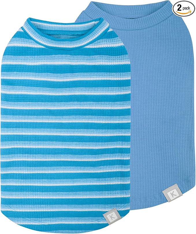 2Pack Waffle Dog Shirts, Lightweight Sleeveless Dog T Shirts for Small Dogs Boy, Breathable Puppy Vest Comfort Tank Top Soft Dogs Clothes for Daily Wear, Blue+Striped, S