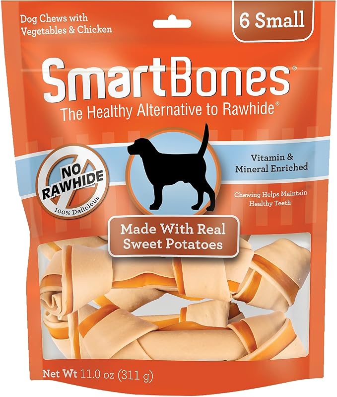 Sweet Potato Dog Chews, Rawhide-Free Dog Chews Made With Real Meat and Vegetables, 6 Small (Pack of 1)
