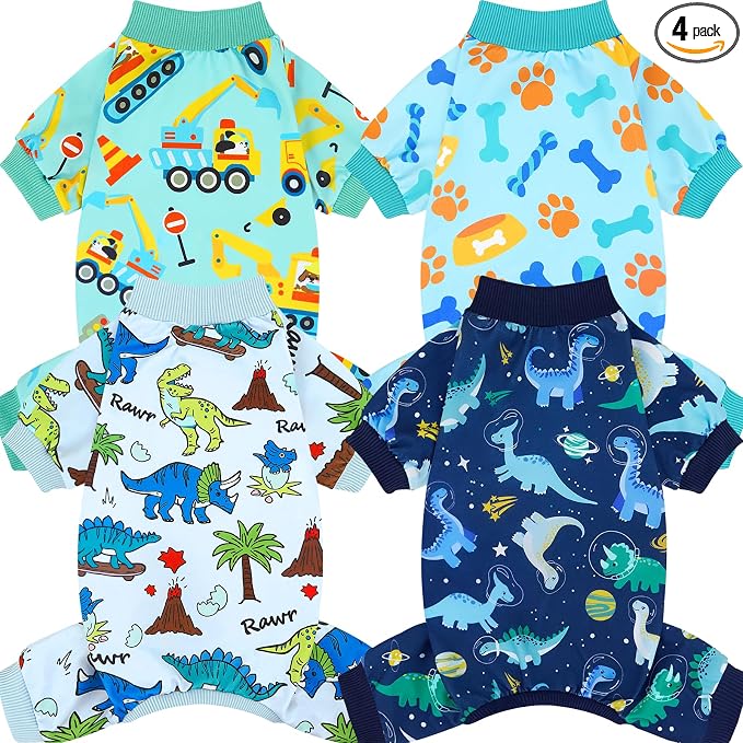 4 Pack Dog Pajamas for Small Medium Sized Doggie Comfy Strechy Dog Pjs for Boy Puppy Clothes Cat Onesies Pet Outfits, S