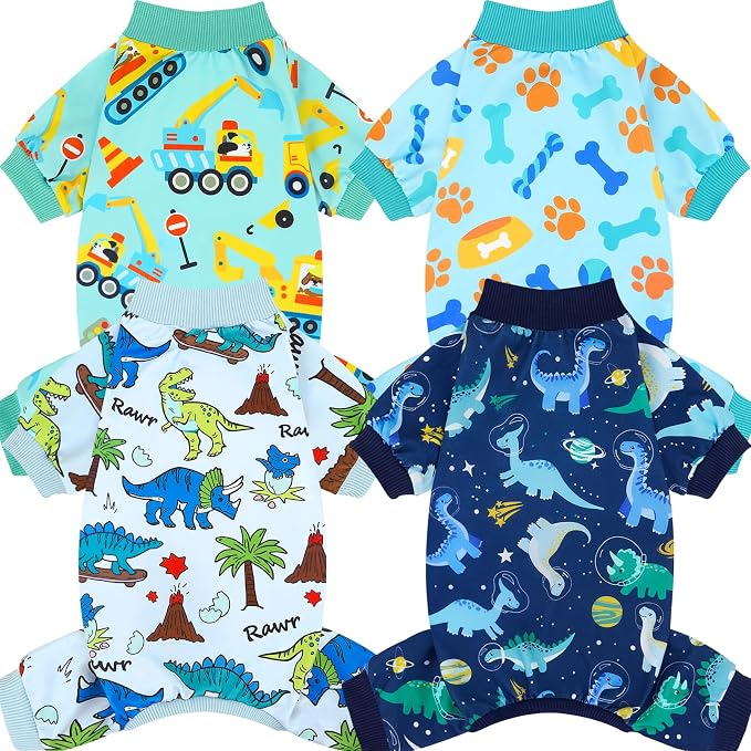 XPUDAC 4 Pack Dog Pajamas for Small Medium Sized Doggie Comfy Strechy Dog Pjs for Boy Puppy Clothes Cat Onesies Pet Outfits, XL