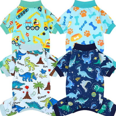 XPUDAC 4 Pack Dog Pajamas for Small Medium Sized Doggie Comfy Strechy Dog Pjs for Boy Puppy Clothes Cat Onesies Pet Outfits, XS