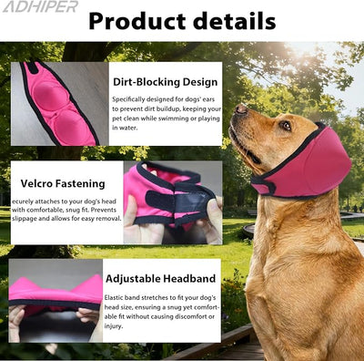 Adhiper Upgrade Dog Ear Muffs Wraps Noise Protection Quiet Ears, Elastic Waterproof Dog Ear Covers for Grooming, Bath, Drying, Swim & Anxiety Relief Reserved Ear Room Design (Red/Small)