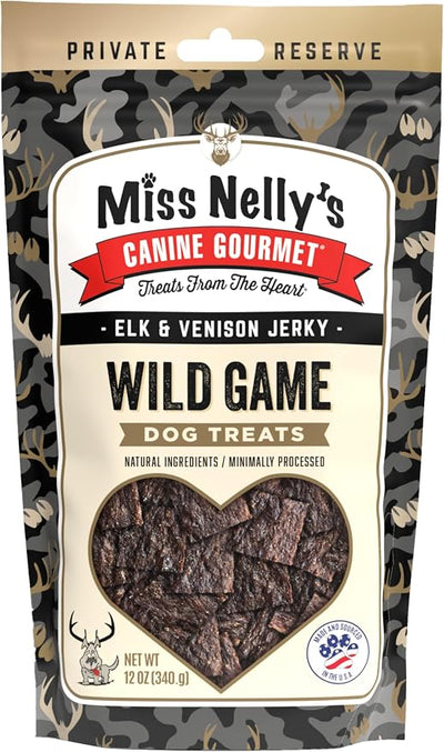 Miss Nelly's - Heart of The Wild – All Natural Elk & Venison Jerky Dog Treats - Made in USA Only - Minimally Processed Dog Treats - 12 oz