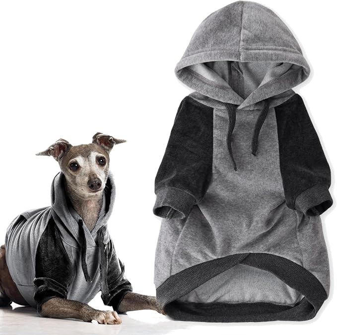 Cooper II Organic Cotton Velour Dog Hoodie Pet Coat for Small, Medium and Large Dogs, Heather Gray Color Block, X-Small (5-12 lbs)
