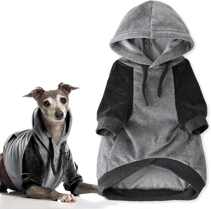 Cooper II Organic Cotton Velour Dog Hoodie Pet Coat for Small, Medium and Large Dogs, Heather Gray Color Block, Medium (20-45 lbs)
