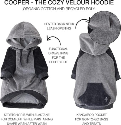 Pet Passion Cooper II Organic Cotton Velour Dog Hoodie Pet Coat for Small, Medium and Large Dogs, Heather Gray Color Block, Large (40-60 lbs)