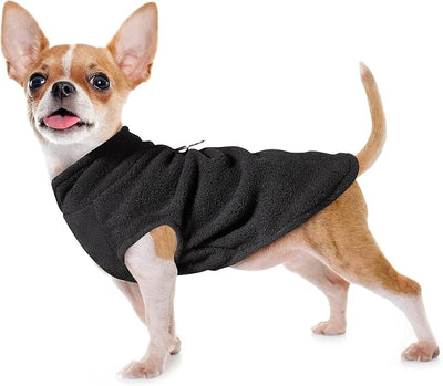 Sleeveless Pullover Fleece Vest for Small Dogs: Cozy Polyester Dog Jacket, Tank Top Sweater with Leash Ring and Armholes, Crisp, Warm, and Easy-to-Wear Design for Everyday Comfort Black XS