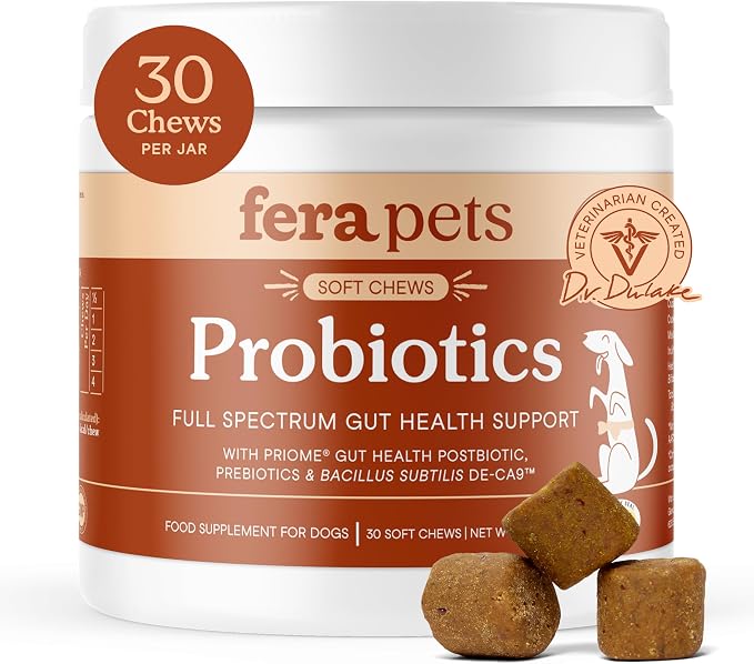 Probiotics for Dogs with Prebiotics and Postbiotics - Full Spectrum Gut Health Support - Promotes a Balanced Gut Microbiome - Boosts Immune Health - 30 Soft Chews