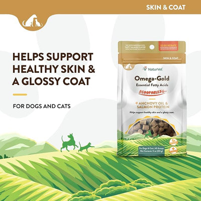 NaturVet Scoopables Omega-Gold Anchovy Oil & Salmon Supplement For Dogs and Cats - Supports Healthy Skin & Coat Plus DHA, EPA, Omega-3, & Omega-6 - Anchovy & Salmon Flavored For Dog and Cat | 11oz Bag