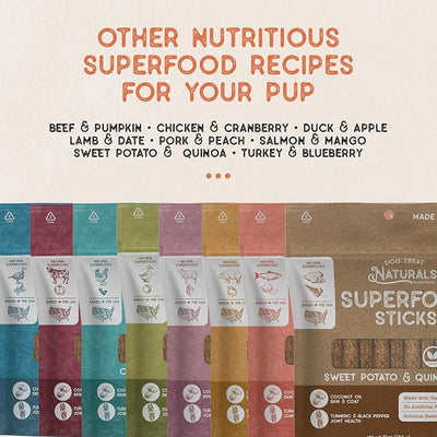 Dog Treat Naturals Superfood Sticks, Sweet Potato & Quinoa, 10oz Bag | Dog Chew Sticks | All-Natural, Pet Training Treats | Joint-Skin-Coat Health | USA Made