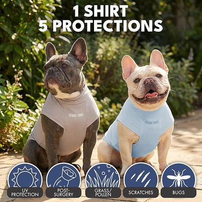 Spark Paws Sunblock Dog T-Shirt, SPF30 Protection, Lightweight Breathable Quick Dry for Dogs with Sensitive Skin - Blue & Grey (Set of 2) - 5XL