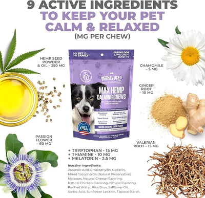 Mighty Petz MAX Hemp Calming Chews for Dogs - Dog Anxiety Relief with Melatonin + Hemp Oil. Dog Calming Treats, Calming Dog Chews, Advanced Pet Composure and Sleep Support