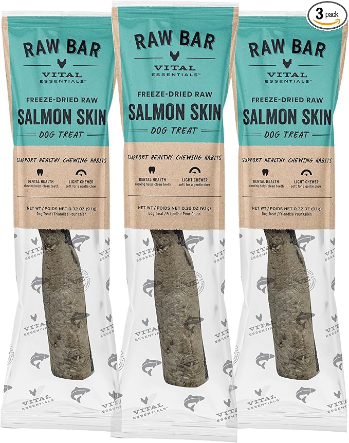 Freeze-Dried Raw Salmon Skin Dog Treat & Natural Chew, 3-Pack | Single Ingredient Dog Treat for Light Chewers | Made in USA