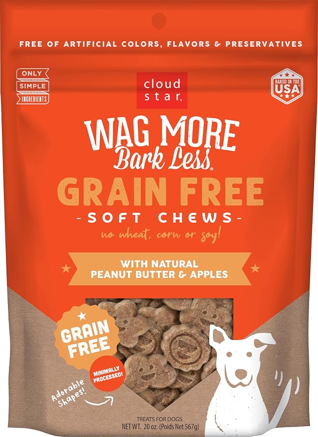 Wag More Bark Less Soft Chews Grain Free Dog Treats, Peanut Butter & Apples, 20 oz. Pouch