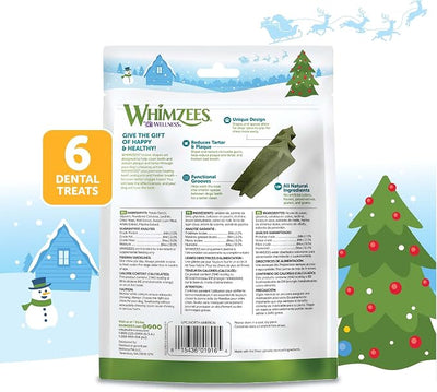 Wellness WHIMZEES Holiday Natural Dog Dental Treat, Christmas Winter Seasonal Gift, Chews, Freshens Breath, Medium Size, 6.3 oz Bag, 6 Count