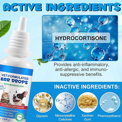 akareni 2Pack Cat & Dog Ear Infection Treatment Drops, Dog Ear Cleaner Drops with 1% Hydrocortisone Soothes Dog Yeast Infection Ear Mites Treatment, Itchy Ear Relief, Odors, for All Ages and Breeds
