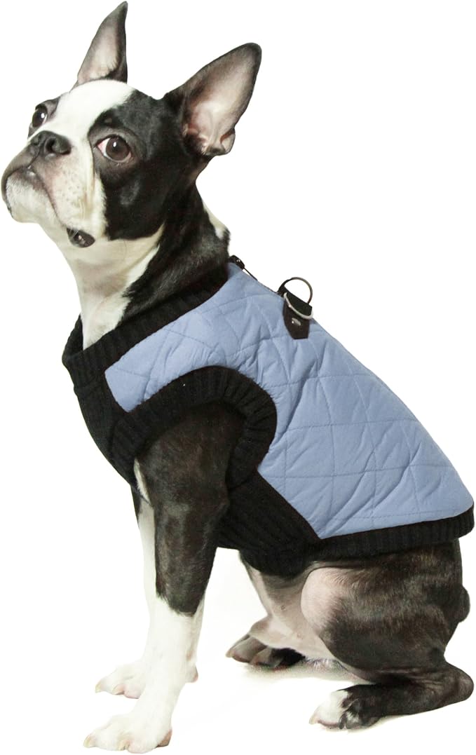 Fashion Vest Dog Jacket - Gray, Large - Warm Zip Up Bomber Vest with Dual D Ring Leash - Winter Water Resistant Sweater - Clothes for Small or Medium Dogs