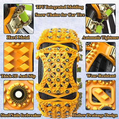 Snow Chains for Car Tires 6 Pack, Emergency Anti Slip Tire Chains for SUV/Trucks/ATV, Adjustable Universal Winter Security Chains for Ice Snow Mud Sand,Easy Installation Antiskid Chain with Gloves Bag