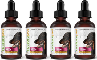 RestoraPet 4-Pack Dog & Cat Bacon Flavor Liquid Multivitamin | Arthritis Pain Relief | Hip & Joint Supplement for Dogs & Cats - Anti Inflammatory | Natural & Non-GMO, Science Backed