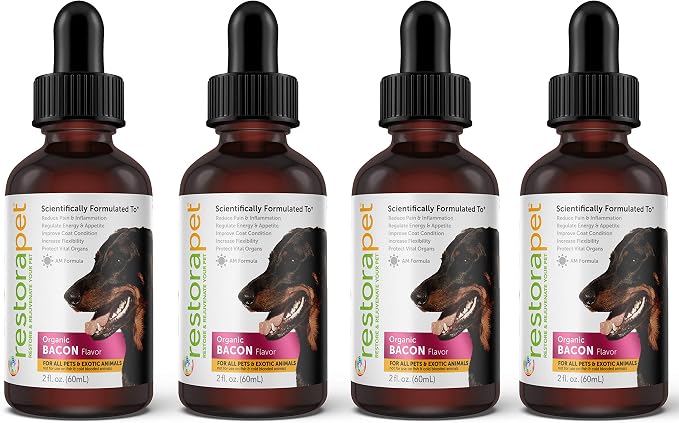 4-Pack Dog & Cat Bacon Flavor Liquid Multivitamin | Arthritis Pain Relief | Hip & Joint Supplement for Dogs & Cats - Anti Inflammatory | Natural & Non-GMO, Science Backed