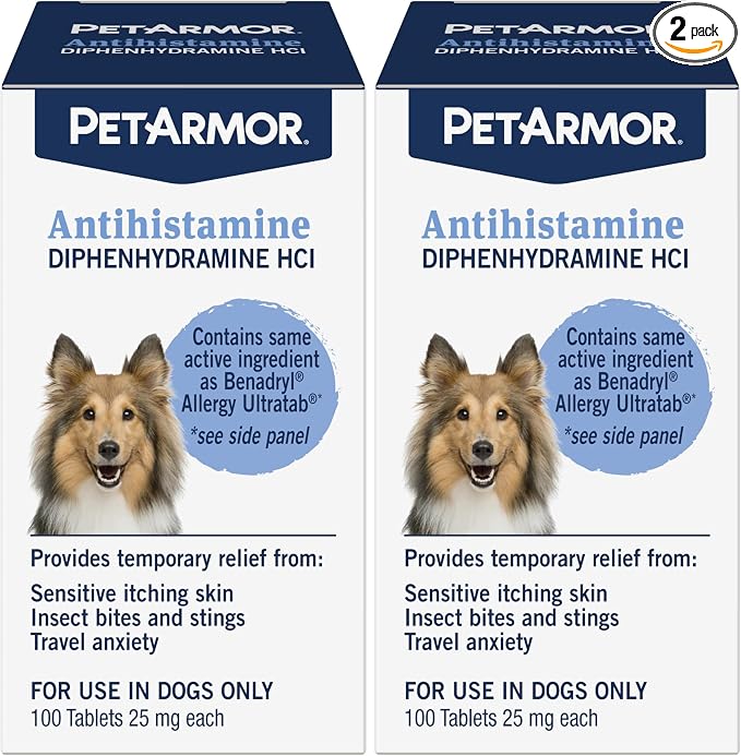 Antihistamine Allergy Relief for Dogs, Easy-to-Use Allergy Medicine for Dogs, Anti-Itch Medicine Provides Relief from Insect Bites, and Stings, 100 Tablets (Pack of 2)