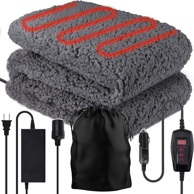 ZONETECH Sherpa Fleece Travel Blanket Grey Cozy Soft Plush Warm Fuzzy Automotive Comfortable Car Seat 59" x 43” Size -Great for Winter, Home, Office and Camping