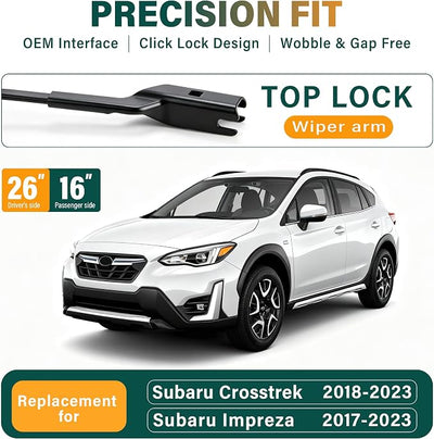 Windshield Wiper Blades Replacement for Subaru Crosstrek 2018-2023, Impreza 2017-2023 Original Factory Quality Front Rear Wiper Blade Set - 26" 16" 12" (Set of 3)