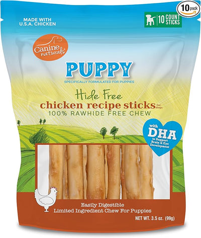 Canine Naturals Puppy Chicken and Rice Chew - Rawhide Free Puppy Treats - Made with USA Chicken - All-Natural & Easily Digestible - 10 Pack of 5-Inch Sticks for Puppies