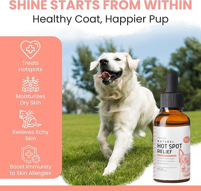 Chew + Heal Labs Natural Hot Spot Treatment for Dogs - 2 oz Soothing Oil for Hotspots and Itchy Skin with Natural Ingredients - Chlorhexidine Free - Good for Sensitive Skin - Made in the USA