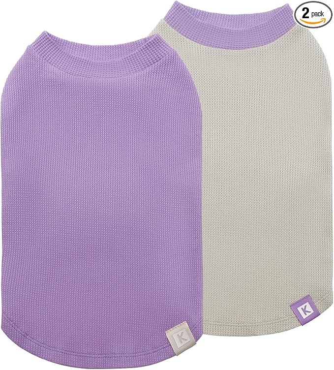 KYEESE 2Pack Waffle Dog Shirts, Lightweight Sleeveless Dog T Shirts for Small Dogs Boy Girl, Breathable Pet Vest Comfortable Tank Top Soft Dogs Clothes for Daily Wear, Purple+Grey, M