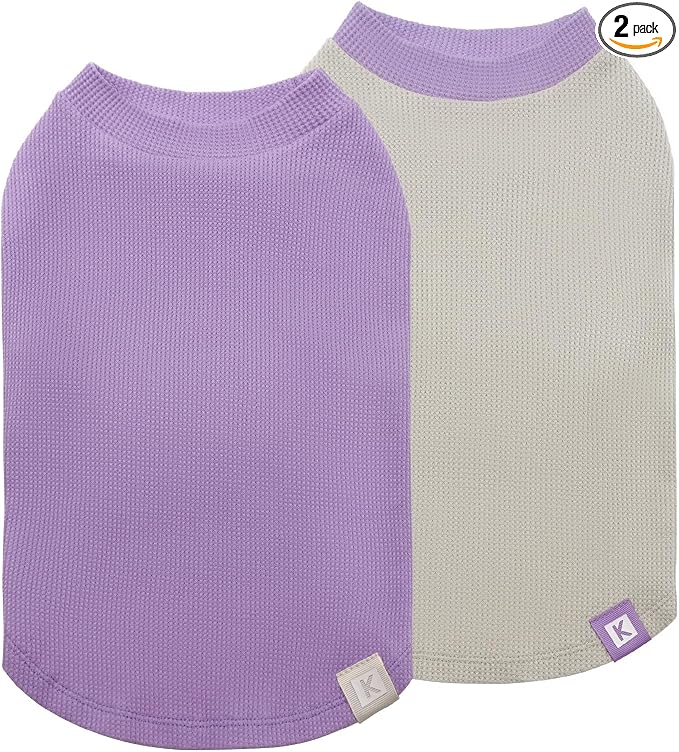 2Pack Waffle Dog Shirts, Lightweight Sleeveless Dog T Shirts for Small Dogs Boy Girl, Breathable Pet Vest Comfortable Tank Top Soft Dogs Clothes for Daily Wear, Purple+Grey, L