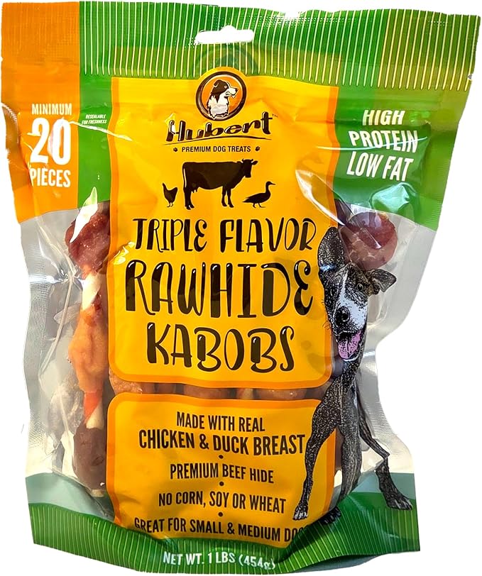 Pet Triple Flavor Rawhide Kabobs, Chicken Duck Pork Dog Chews, 1 lb