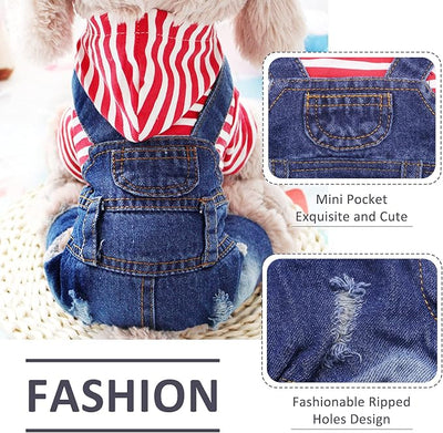 SILD Pet Denim Jumpsuit Dog Jeans Hoodies Cool Blue Coat Medium Small Dogs Classic Jacket Puppy Blue Vintage Washed Vests (L)