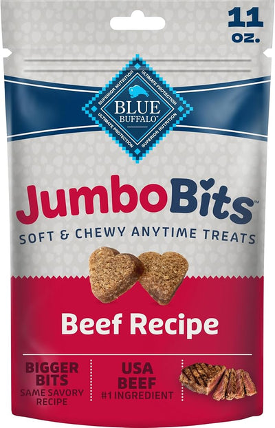 Blue Buffalo Jumbo Bits Beef Soft & Chewy Dog Treats, Made with Real Beef & Enhanced with DHA, Heart-Shaped Dog Treats, Made in the USA with Natural Ingredients, 11 oz.