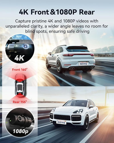 REDTIGER F9 4K Dash Cam Front and Rear 1080P, 5.8GHz WiFi & Smart App Control Car Camera, 2160P/FHD Wireless Dashcam for Cars with Precise GPS, WDR Night Vision, Loop Recording, 24H Parking Mode