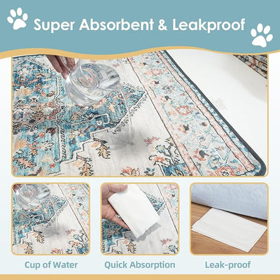 SCLOSE Washable Pee Pads for Dogs 2 Pack, 36" x 24" Reusable Puppy Pads Waterproof, Super Absorbent Dog Rugs, Leakproof, Dog Crate Pad, Playpen Mat, Whelping Pads, Blue Medallion