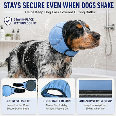 HOFi Dog Ear Covers for Bath: Waterproof Ear Protection to Keep Water Out | Block 99% Water During Bath Time - Reduce Ear Infections Risks for Medium Breeds Beagle Cocker/Spaniel/Border Collie
