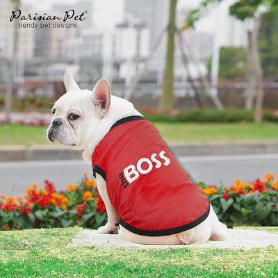 Parisian Pet Boss Dog Shirt – 100% Cotton Red Shirts for Large Dogs – Sleeveless Puppy Clothes – Lightweight Dog Apparel – Breathable and Soft Dogs Clothes - Stretchy Pet T Shirts