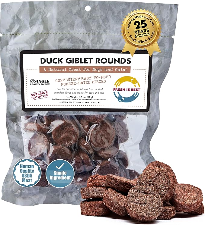 Duck Giblets Freeze Dried Dog Treats – Raw Freeze Dried Cat Treats in Resealable Zipper Bag – High-Protein for Dogs & Cats – Made in The USA