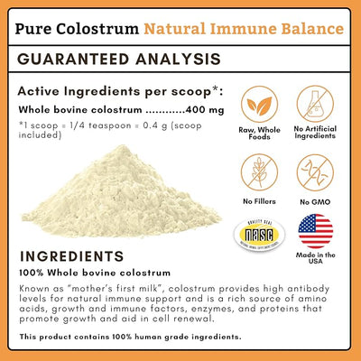 Wholistic Pet Organics Colostrum for Dogs & Cats - Bovine Colostrum Powder - Cat & Dog Allergy Relief, Immune Support & Itching Skin Relief - Cat and Dog Vitamins for Itchy Skin - 1 oz - 70 Scoops