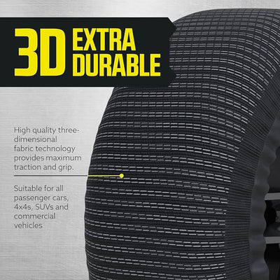 Snow Socks for Tires - Great Alternative to Tire Chains for Cars, 3D Fabric for Maximum Tire Traction & Grip, Fits SUVs, Most Subaru Models, Minivans, Pickups & Sedans (Set of 2) - Extra Large