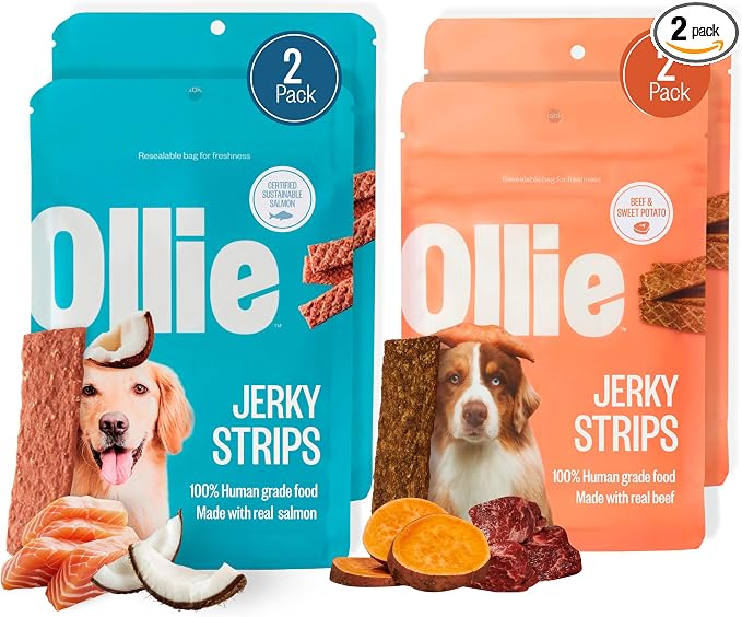 Jerky Dog Treats Variety Pack, Beef and Sweet Potato & Salmon and Coconut Bundle, All Natural, Healthy, Made with Real Meat 5 Oz. Pack of 2