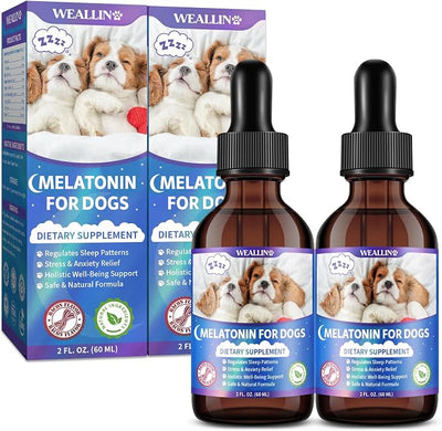 WEALLIN Melatonin for Dogs - Dog Melatonin with L-Theanine & Chamomile Bacon Flavor | Liquid Dog Melatonin with L-Theanine & Chamomile, Anxiety Relief & Calming, Relaxation & Sleep Support, Fast-Absorbing 120ML