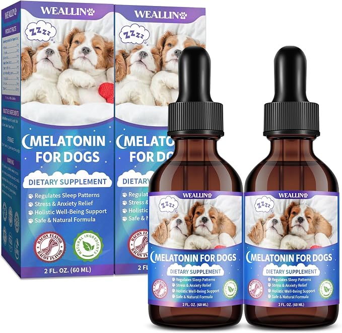 Melatonin for Dogs - Dog Melatonin with L-Theanine & Chamomile Bacon Flavor | Liquid Dog Melatonin with L-Theanine & Chamomile, Anxiety Relief & Calming, Relaxation & Sleep Support, Fast-Absorbing 120ML