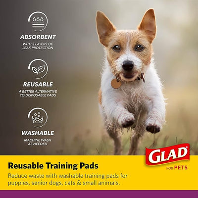 Glad for Pets Washable Dog Pee Pads, Medium, 24 x 36 Inch, 2 Count, Gray with Paw Prints, 3-Layer Leak Protection, No-Slip Vinyl Bottom, Reusable Puppy Training Pads (Pack of 2)