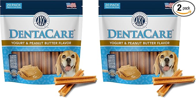 Dentacare Yogurt and Peanut Butter Dental Dog Treats, Naturally Flavored, Good for Dog Dental Health, 20 Count (Pack of 2)