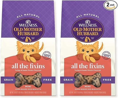 Old Mother Hubbard Wellness All the Fixins Dog Biscuits, Natural, Training Treats, Turkey & Sweet Potato Flavor, Mini Size (16 Ounce Bag) (Pack of 2)