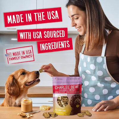 Charlee Bear Bearnola Bites Crunchy Dog Treats, Peanut Butter and Honey, 8 Ounce Resealable Bag, Limited Ingredient, Natural, Healthy Granola Dog Snacks, Made in USA