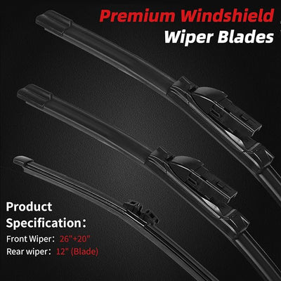 OTUAYAUTO Premium Windshield Wiper Blades Replacement for BMW X3 2018-2022, BMW X4 2019-2022 All-Extreme Weather Performance Quiet No Trace, Front and Rear Wipers Top Lock 26"+20"+12" (Pack of 3)