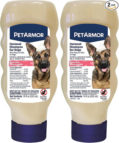 PetArmor Flea & Tick Protection Oatmeal Shampoo for Dogs, Hawaiian Ginger Scent, 18 oz (Pack of 2)